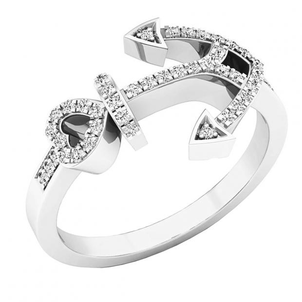 0.15 Carat (ctw) 14K White Gold Round White Diamond Ladies Vintage Heart Arrow Right Hand Ring