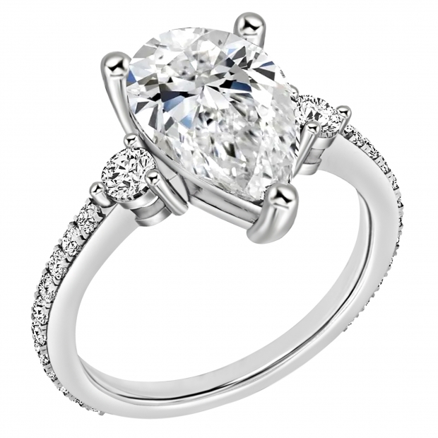 925 Sterling Silver 3 Stone Ring, 4.80 ctw Pear & Round Cubic Zirconia
