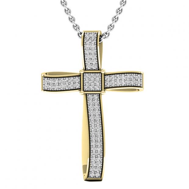 0.25 Carat (ctw) 10K Yellow Gold Round Diamond Ladies Cross Pendant 1/4 CT (Silver Chain Included)