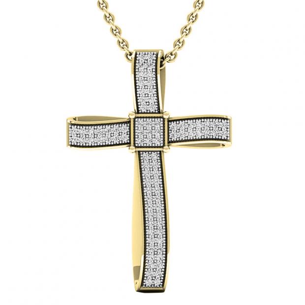 0.25 Carat (ctw) 10K Yellow Gold Round Diamond Ladies Cross Pendant 1/4 CT (Gold Chain Included)