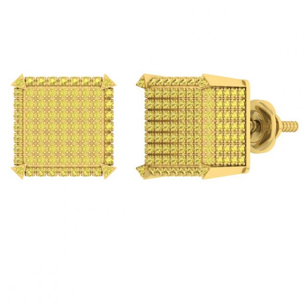 0.85 Carat (ctw) Yellow Gold Plated Sterling Silver Round Diamond Dice Mens Hip Hop Stud Earrings
