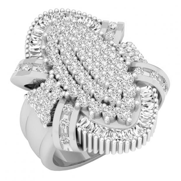 1.85 Carat (ctw) 10K White Gold Round & Baguette White Diamond Ladies Cluster Right Hand Ring
