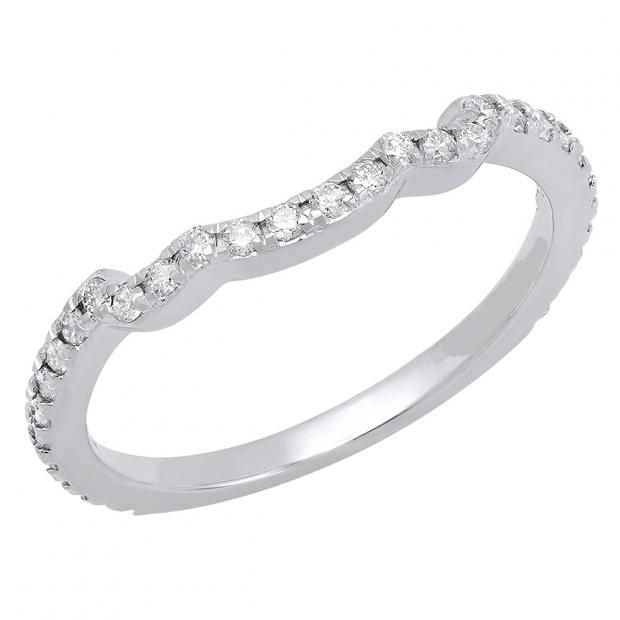 0.35 Carat (ctw) 14K White Gold Round Diamond Ladies Stackable Guard Contour Wedding Band 1/3 CT