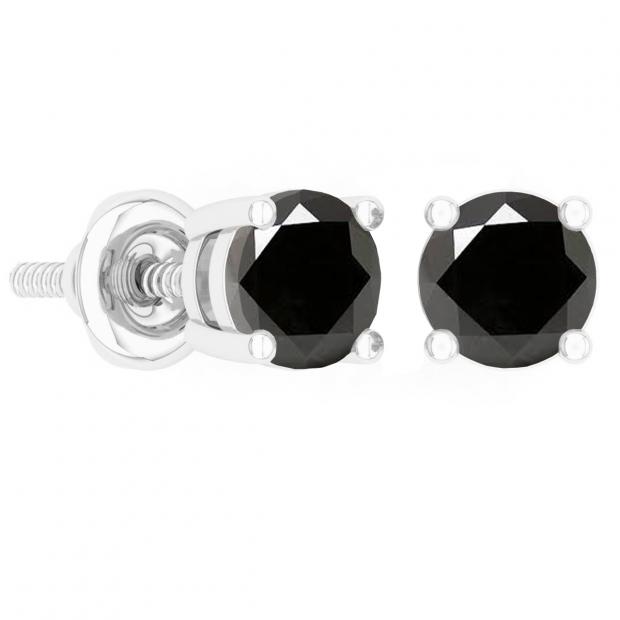 1.40 Carat (ctw) Sterling Silver Black Diamond Ladies Solitaire Stud Earrings