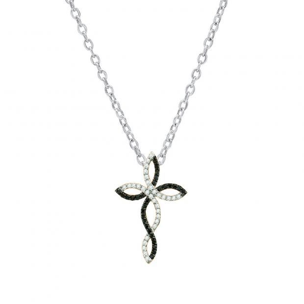 0.30 Carat (ctw) 10K Rose Gold Round Black & White Diamond Ladies Twist Cross Pendant
