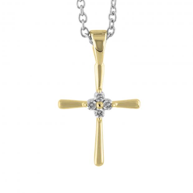0.06 Carat (ctw) 10K Yellow Gold Round White Diamond Ladies Cross Pendant (Silver Chain Included)