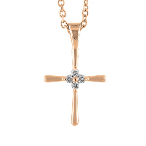 0.06 Carat (ctw) 10K Rose Gold Round White Diamond Ladies Cross Pendant (Gold Chain Included)