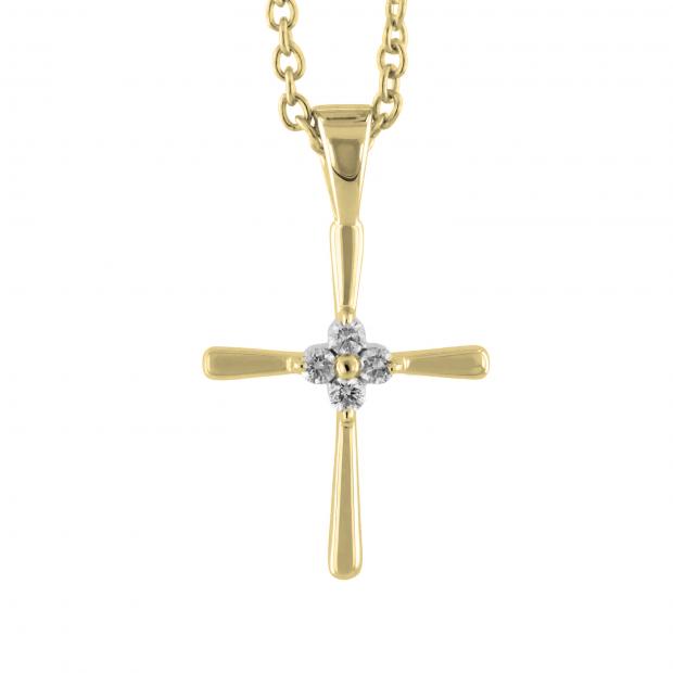 0.06 Carat (ctw) 10K Yellow Gold Round White Diamond Ladies Cross Pendant (Gold Chain Included)
