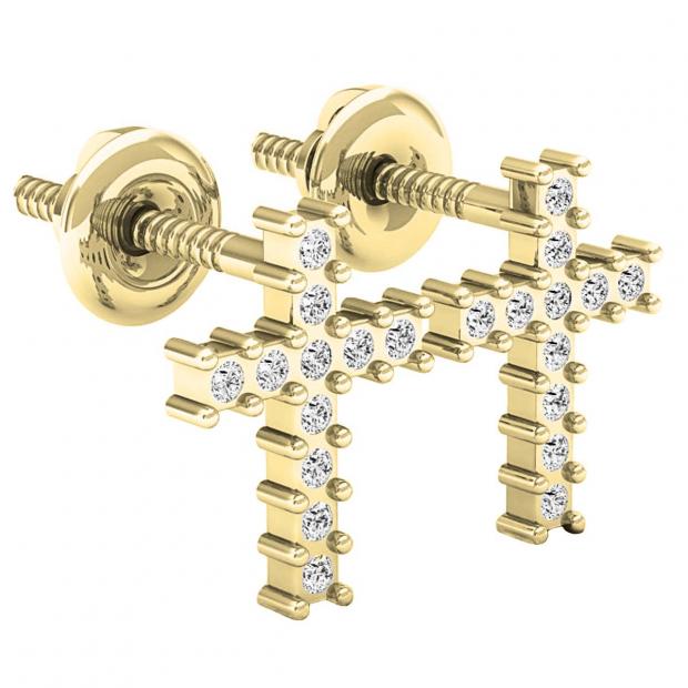 0.10 Carat (ctw) 10K Yellow Gold Round White Diamond Ladies Cross Stud Earrings 1/10 CT
