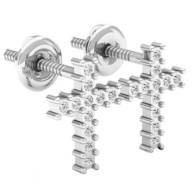 0.10 Carat (ctw) 18K White Gold Round White Diamond Ladies Cross Stud Earrings 1/10 CT