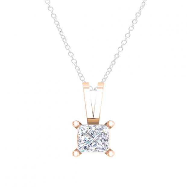 0.40 Carat (ctw) 10K Rose Gold Princess Diamond Solitaire Pendant (Silver Chain Included)