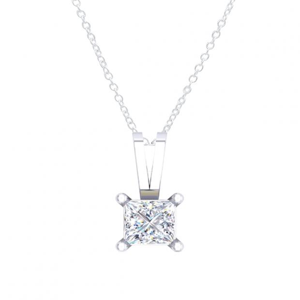 0.40 Carat (ctw) 14K White Gold Princess Diamond Solitaire Pendant (Silver Chain Included)