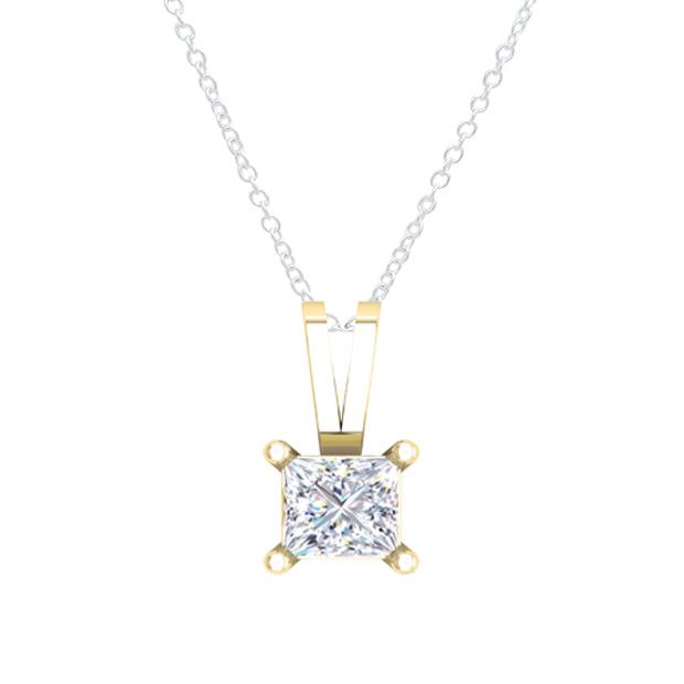 0.40 Carat (ctw) 18K Yellow Gold Princess Diamond Solitaire Pendant (Silver Chain Included)