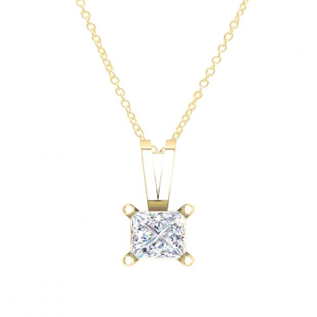0.40 Carat (ctw) 18K Yellow Gold Princess Diamond Solitaire Pendant (Gold Chain Included)