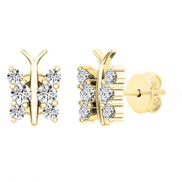 0.30 Carat (ctw) 10K Yellow Gold Round Diamond Ladies Butterfly Stud Earrings 1/3 CT