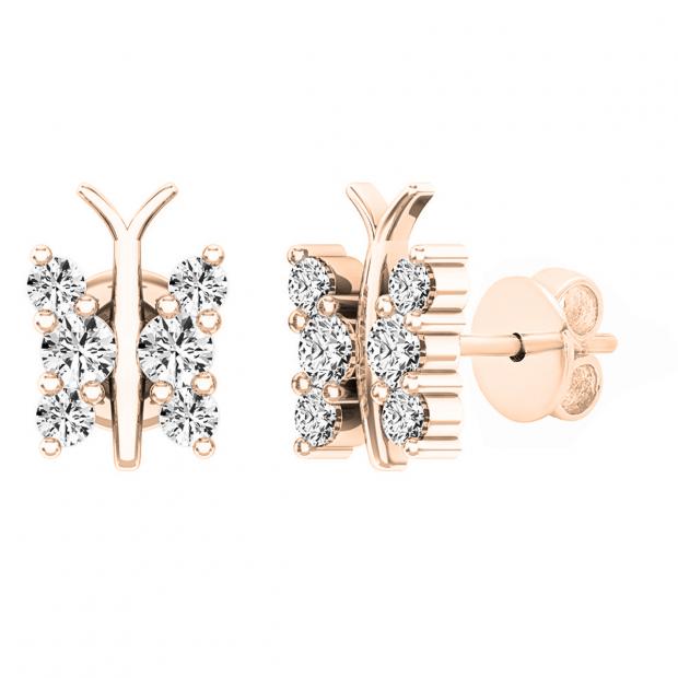 0.30 Carat (ctw) 18K Rose Gold Round Diamond Ladies Butterfly Stud Earrings 1/3 CT