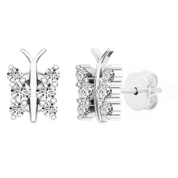 0.30 Carat (ctw) 18K White Gold Round Diamond Ladies Butterfly Stud Earrings 1/3 CT