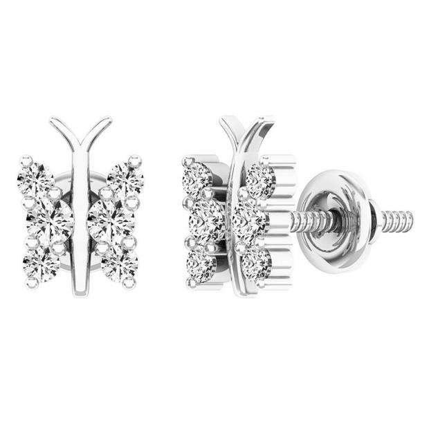 0.30 Carat (ctw) 18K White Gold Round Diamond Ladies Butterfly Stud Earrings 1/3 CT