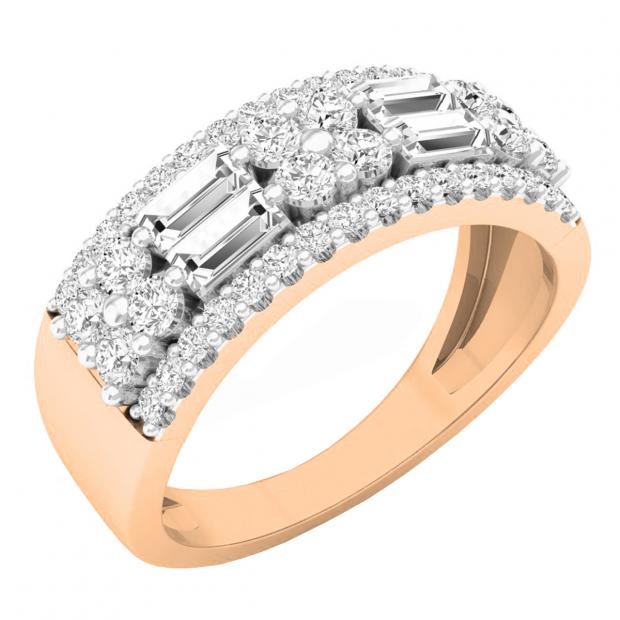 1.00 Carat (ctw) 10K Rose Gold Round & Baguette Diamond Ladies Anniversary Wedding Ring Band 1 CT