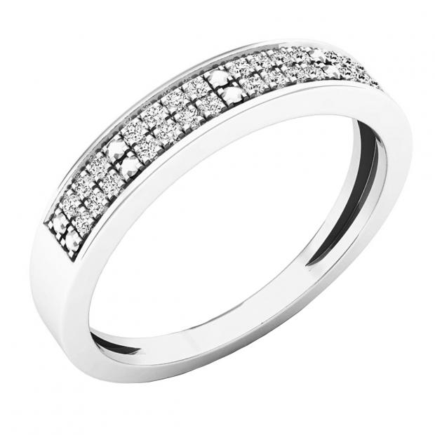0.10 Carat (ctw) Sterling Silver Round Diamond Ladies Anniversary Wedding Stackable Band 1/10 CT