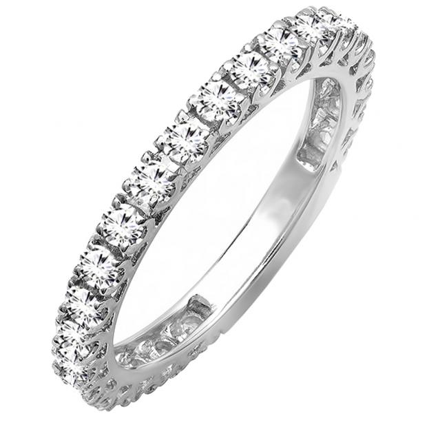 0.90 Carat (ctw) 10K White Gold Round White Diamond Eternity Anniversary Wedding Band