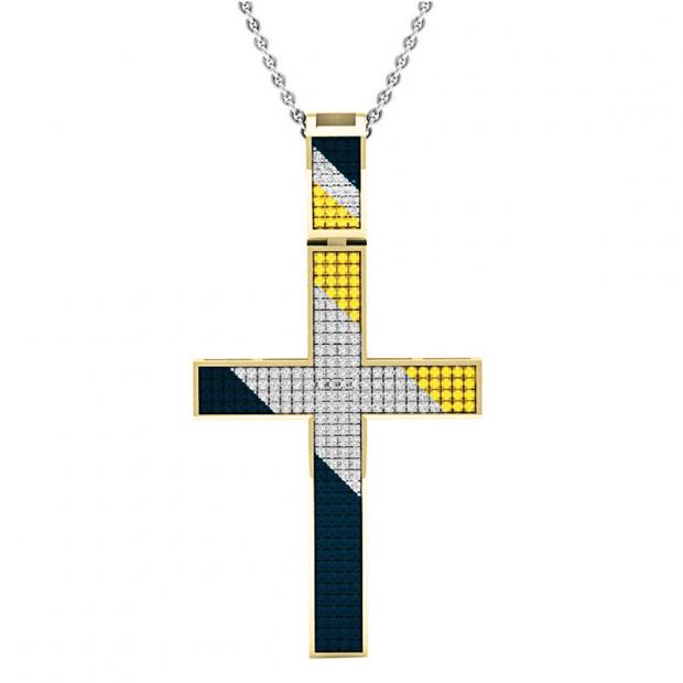0.40 Carat (ctw) Yellow Plated Sterling Silver Yellow Diamond Mens Hip Hop Religious Cross Pendant