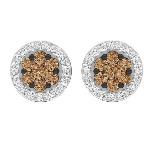 0.30 Carat (ctw) 10K White Gold Red & White Diamond Ladies Cluster Stud Earrings 1/3 CT
