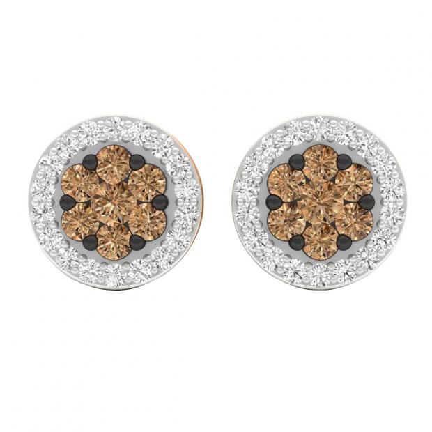 0.30 Carat (ctw) 14K Rose Gold Red & White Diamond Ladies Cluster Stud Earrings 1/3 CT