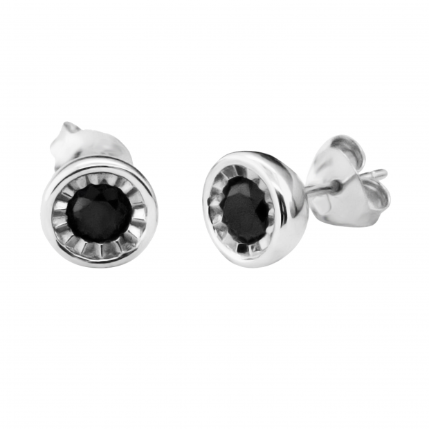 0.50 Carat (ctw) Sterling Silver Round Black Diamond Ladies Bezel Stud Earrings 1/2 CT