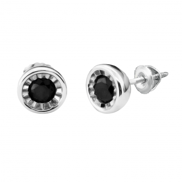 0.50 Carat (ctw) Sterling Silver Round Black Diamond Ladies Bezel Stud Earrings 1/2 CT