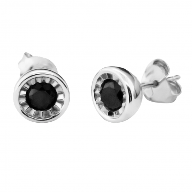 0.75 Carat (ctw) Sterling Silver Round Black Diamond Ladies Bezel Stud Earrings 3/4 CT