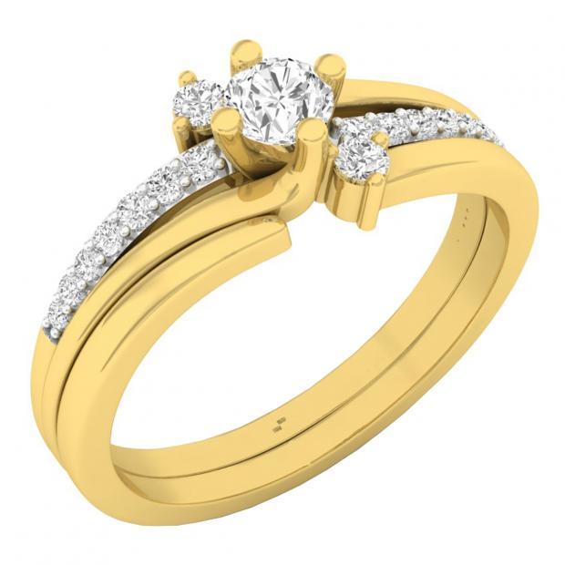 0.40 Carat (ctw) 10K Yellow Gold Round White Diamond Ladies Engagement Ring Set