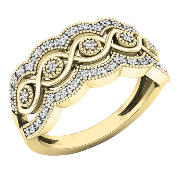 0.20 Carat (ctw) 18K Yellow Gold Round Diamond Ladies 5 Stone Vintage Swirl Engagement Ring 1/5 CT