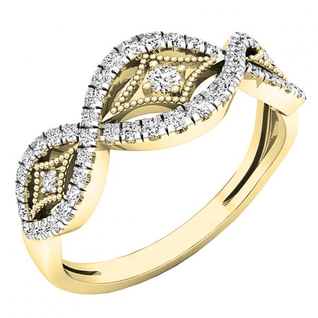 0.25 Carat (ctw) 10K Yellow Gold Round White Diamond Ladies Swirl Engagement Ring 1/4 CT