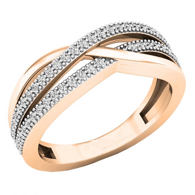 0.20 Carat (ctw) 18K Rose Gold Round Diamond Ladies Swirl Cocktail Fashion Right Hand Ring 1/5 CT