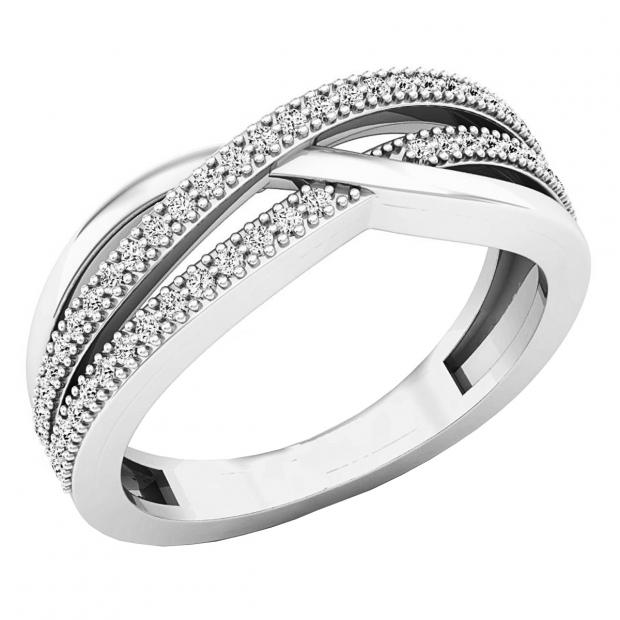 0.20 Carat (ctw) 18K White Gold Round Diamond Ladies Swirl Cocktail Fashion Right Hand Ring 1/5 CT