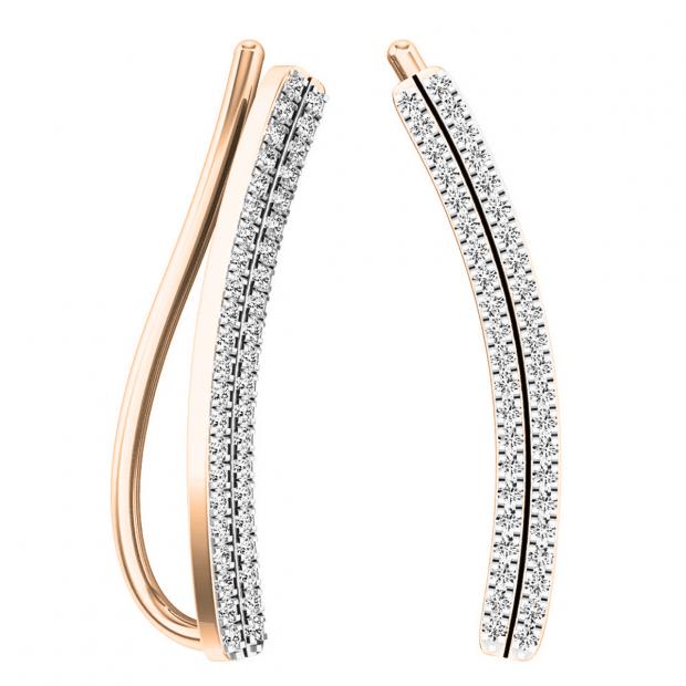 0.15 Carat (ctw) 14K Rose Gold Round White Diamond Ladies Double Row Crawler Climber Earrings