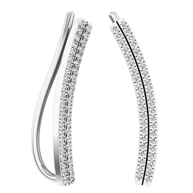 0.15 Carat (ctw) 14K White Gold Round White Diamond Ladies Double Row Crawler Climber Earrings
