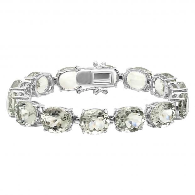 12X10mm Oval Green Amethyst Rectangular Grooves Tennis Bracelet for Women in 925 Sterling Silver
