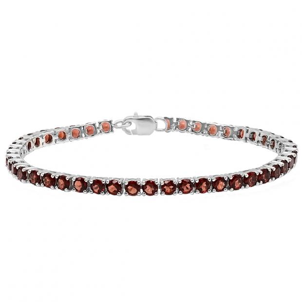 Sterling Silver Round Genuine Garnet Ladies Tennis Bracelet