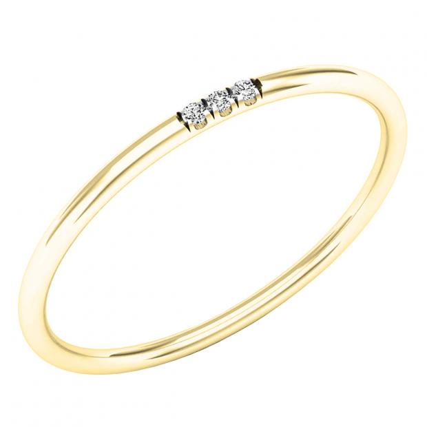 0.02 Carat (ctw) 10K Yellow Gold Round White Diamond Ladies 3 Stone Engagement Ring