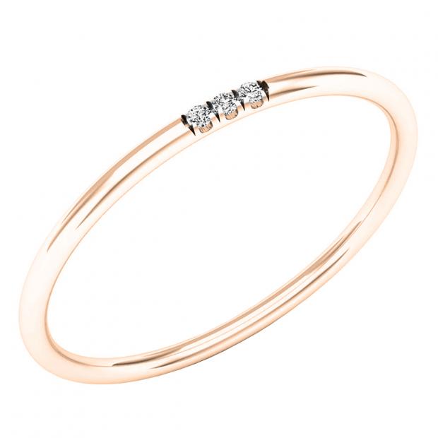 0.02 Carat (ctw) 18K Rose Gold Round White Diamond Ladies 3 Stone Engagement Ring