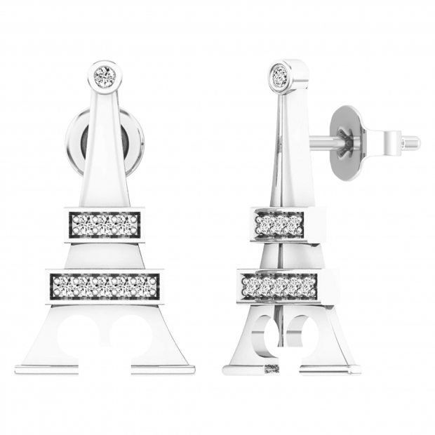 0.10 Carat (ctw) Sterling Silver Round White Diamond Eiffel Tower Stud Earrings 1/10 CT
