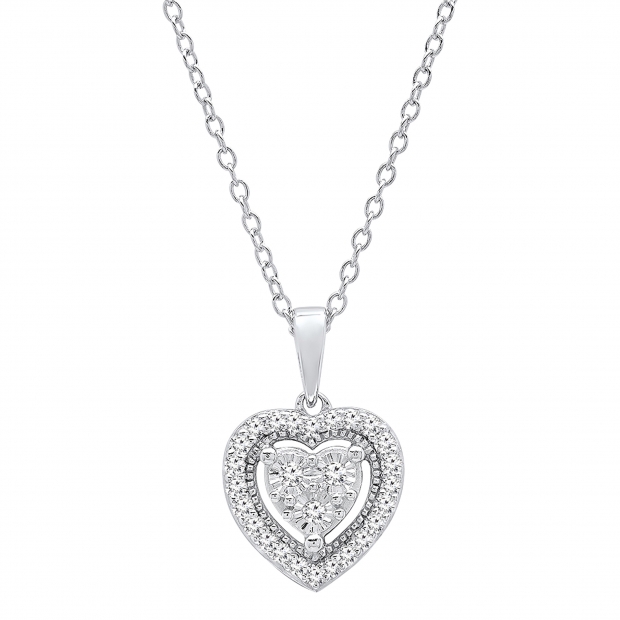 0.25 Carat (ctw) Sterling Silver Round White Diamond Ladies Halo Heart Pendant 1/4 CT
