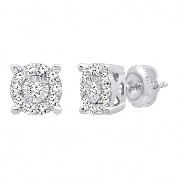 0.50 Carat (ctw) Sterling Silver Round White Diamond Ladies Halo Stud Earrings 1/2 CT