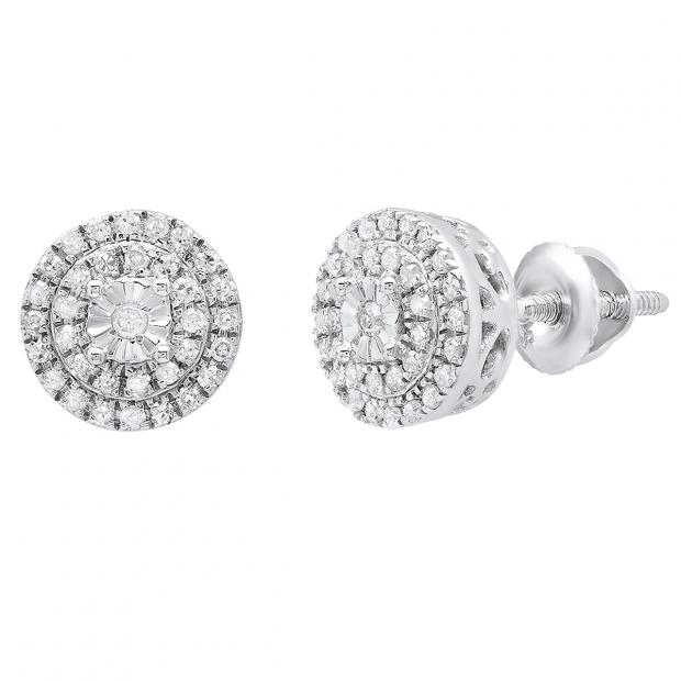 0.20 Carat (ctw) Sterling Silver Round White Diamond Ladies Halo Style Stud Earrings 1/5 CT