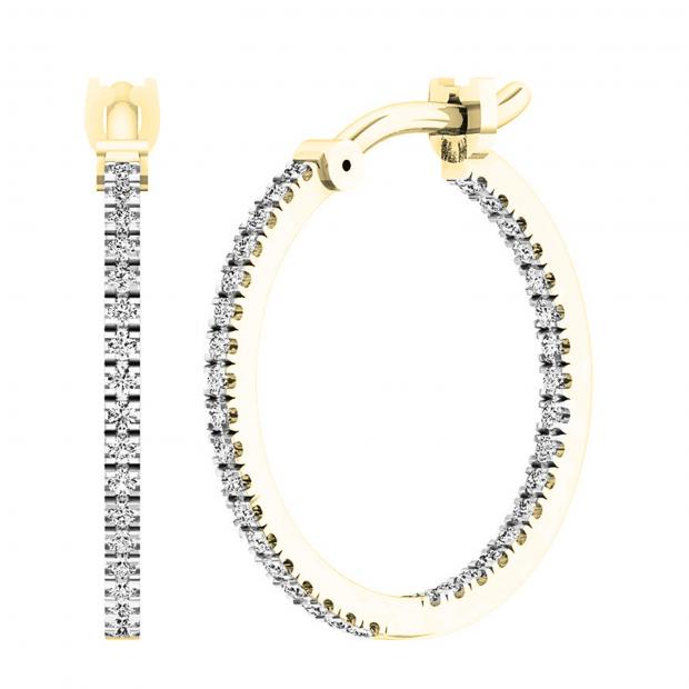 0.41 Carat (ctw) Round White Diamond Fine In And Out Hoop Earrings 10K Yellow Gold