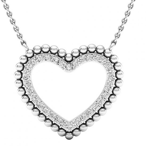0.50 Carat (ctw) 14K White Gold Round White Diamond Ladies Heart Pendant 1/2 CT