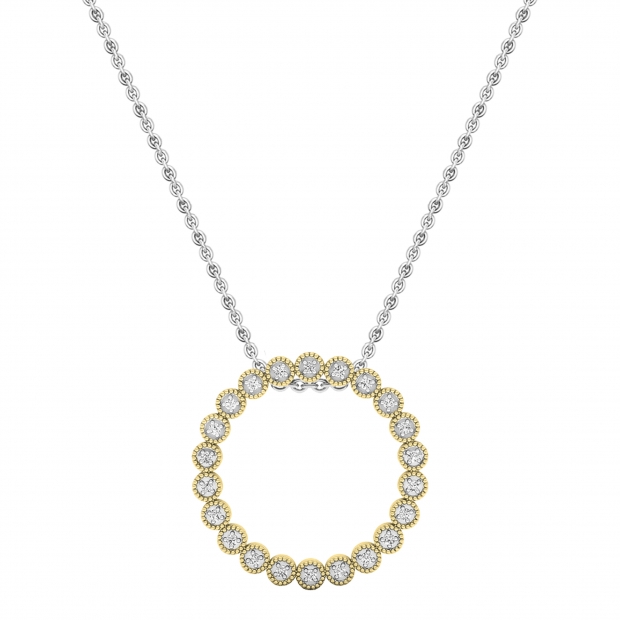0.10 Carat (ctw) 18K Yellow Gold Round White Diamond Ladies Circle Pendant (Silver Chain)