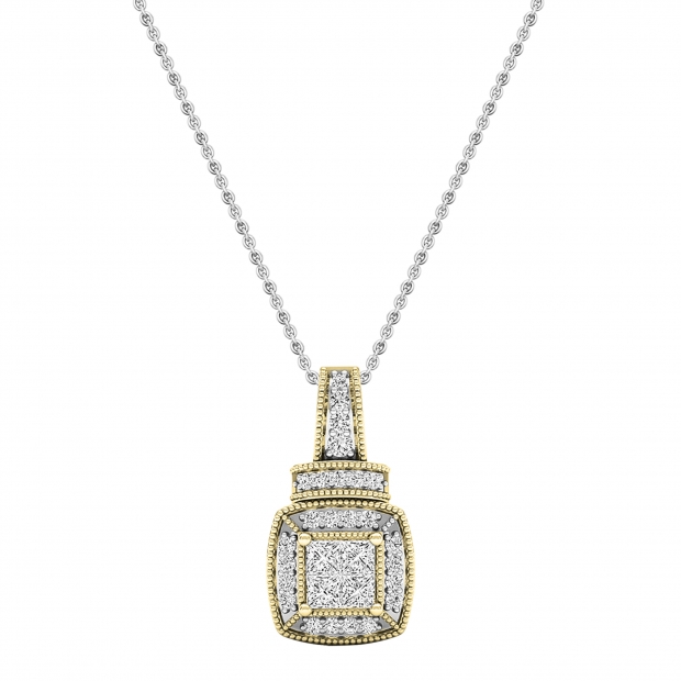 0.35 Carat (ctw) 18K Yellow Gold Round White Diamond Ladies Halo Pendant (Silver Chain)